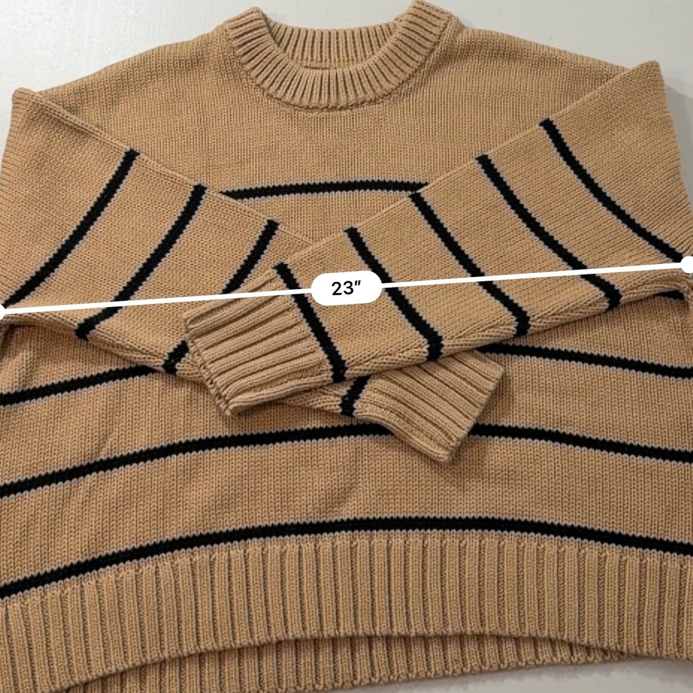 Quince Organic Cotton Boyfriend Crew Sweater Striped Camel Black Mens Medium - Picture 6 of 6